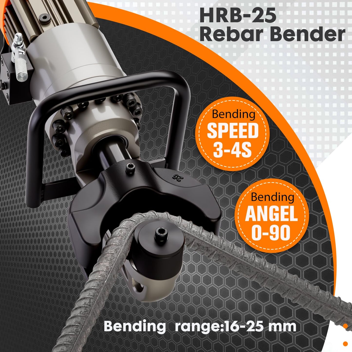 HUOTUO 1" Electric Hydraulic Rebar Bender [TÜV Rheinland North American Certificated] Portable Rebar Bender, Bend from 16-25mm Diameter Rebar Easily Bending Angle 180-60 Degrees for Construction HRB25