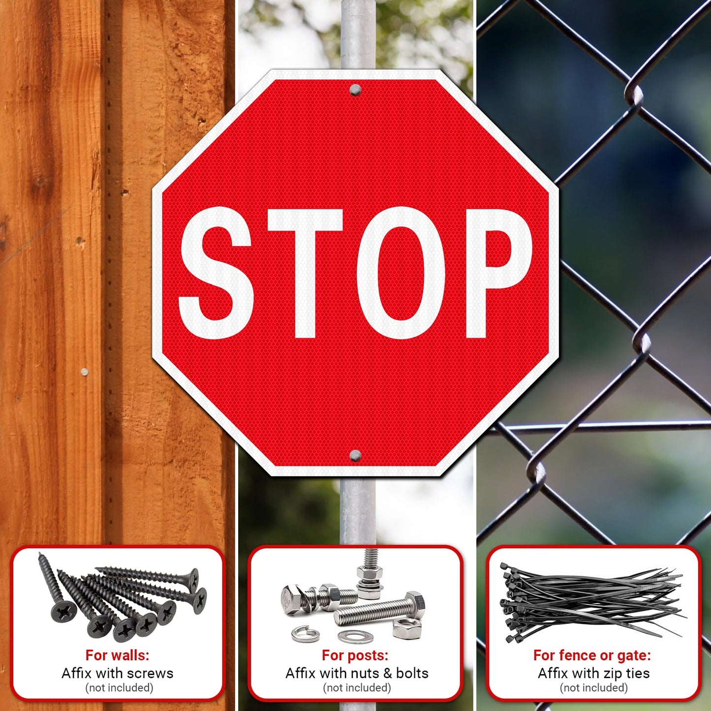 Large Stop Sign, 3 Pack 30 x 30 Inches High Intensity Prismatic Aluminum 80 MIL Stop Signs- Honeycomb Reflective Street Road Sign, UV Protected and Weather Resistant, 2 Pre-drilled Holes- Easy to Install