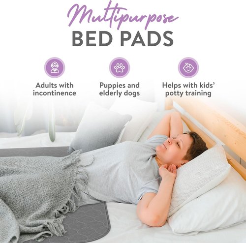 Inspire Underpads - Reusable Waterproof Incontinence Bed Pads | Stain Hiding Gray | 34 X 36 (6 Pack)