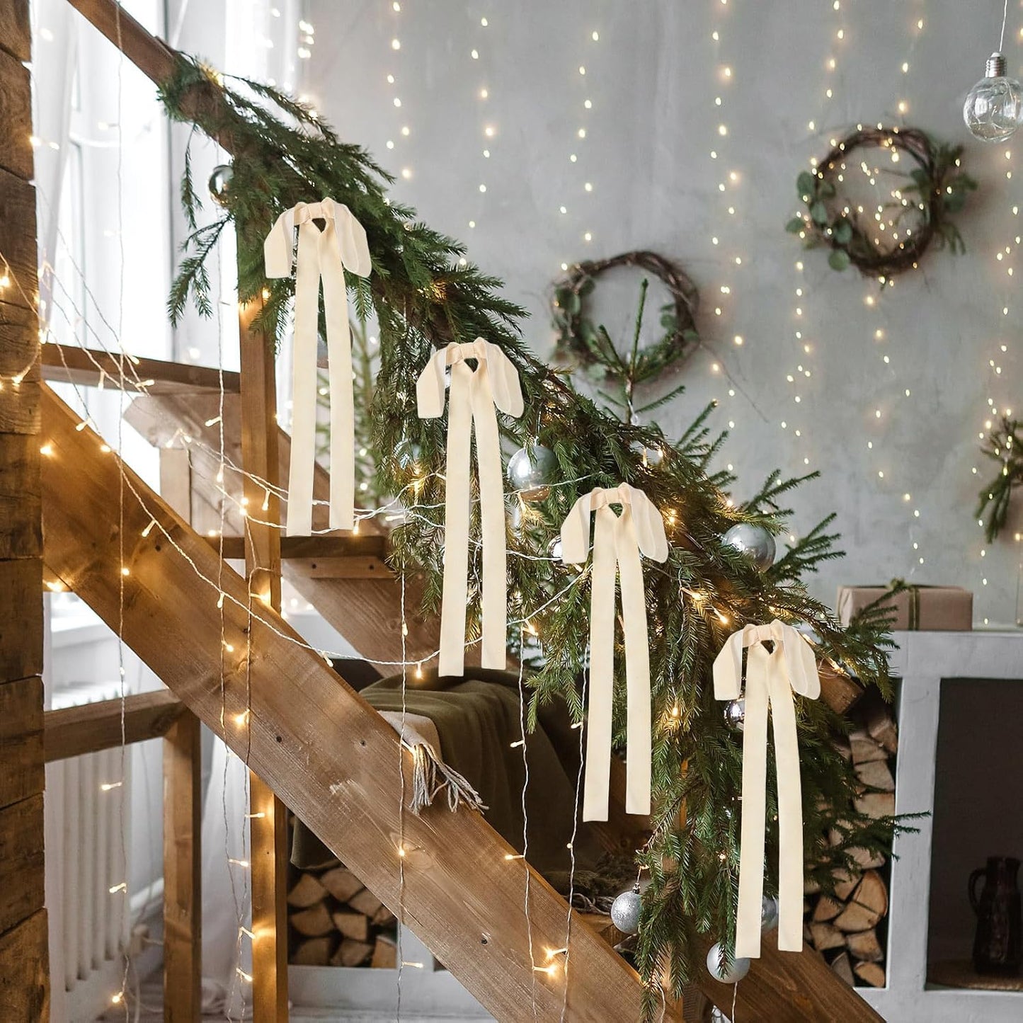 Skiennix 24 Pcs Velvet Bows - Vintage Ribbon Bows for Christmas Tree & Crafts | Beige, 9 x 13 Inch