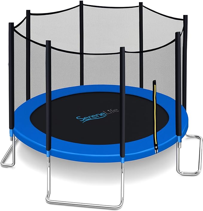 SereneLife 8FT 10FT 12FT 14FT Outdoor Trampoline for Kids and Adults – ASTM Certified Heavy-Duty Backyard Trampoline with Safety Poles, Net Enclosure, and Stable Anti-Rust Frame