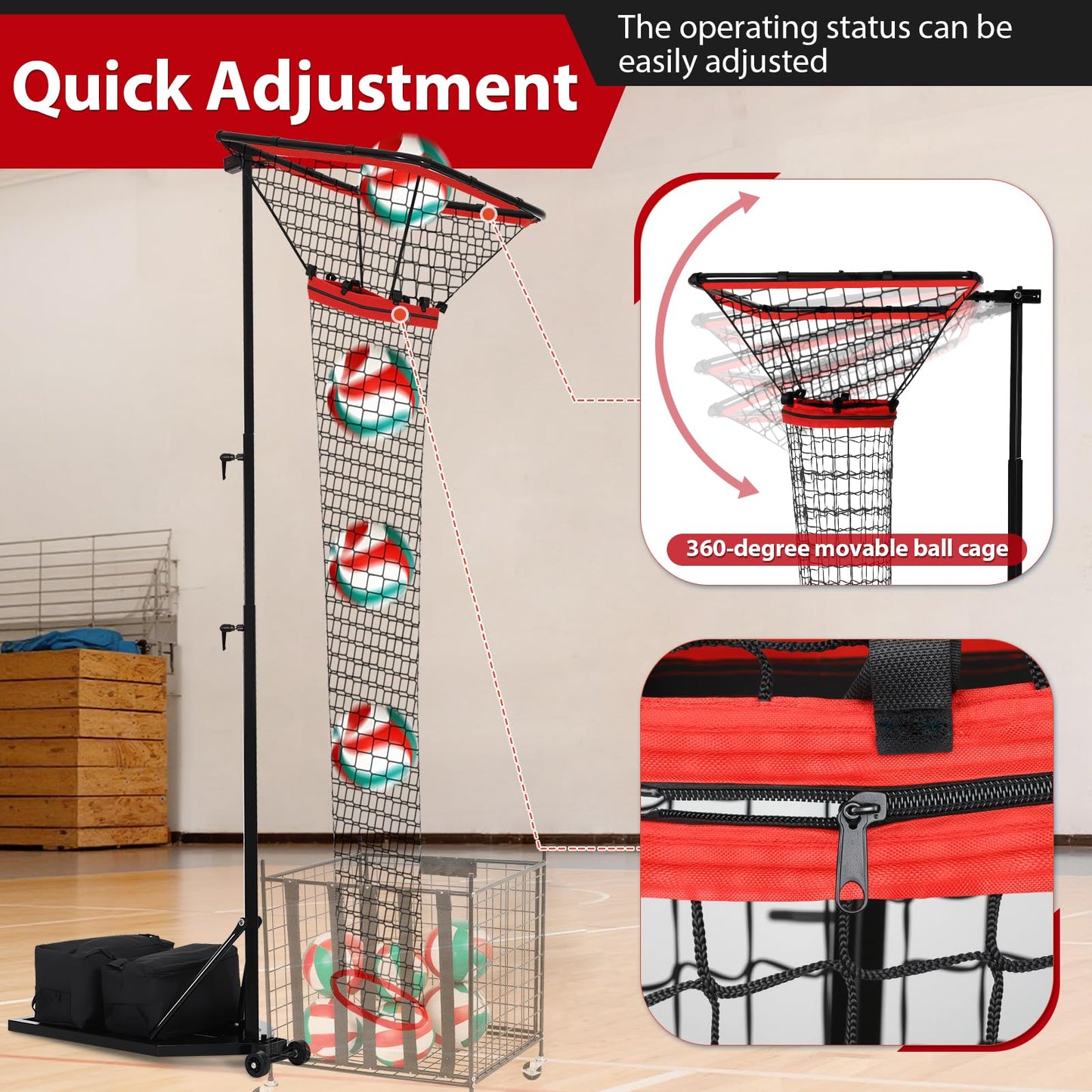 AugFir Volleyball Setter & Spike Trainer, Adjustable Height 93"-126" Volleyball Trainer with 88LBS Sandbag Base & Transport Wheels, Solo Practice Tool for Indoor & Outdoor Use Spiking & Drills
