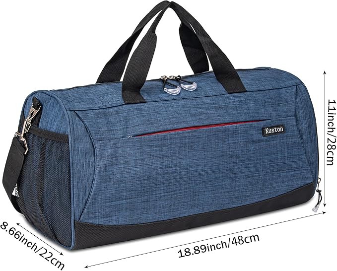 Kuston Sports Gym Bag with Shoes Compartment, Trolley Sleeve and Wet Pocket Gym Duffel Bag Overnight Bag-Upgraded