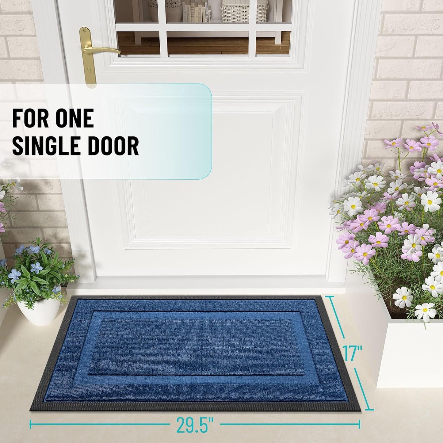 OLANLY Waterproof All-Season Front Door Mat - Sturdy Natural Rubber, Low Profile, Easy Clean | 29.5x17, Navy Blue