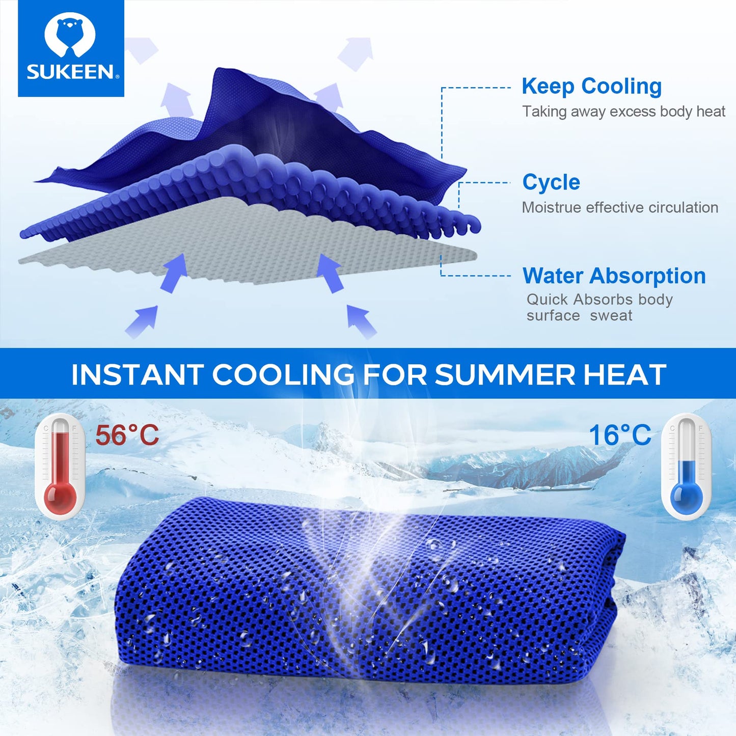 Sukeen 4 Pack Cooling Towels (40"x12"), Cooling Neck Wraps, Ice Towel, Soft Breathable Chilly Towel,Microfiber Towel for Yoga,Sport,Running,Gym,Workout,Camping,Fitness,Workout & More Activities