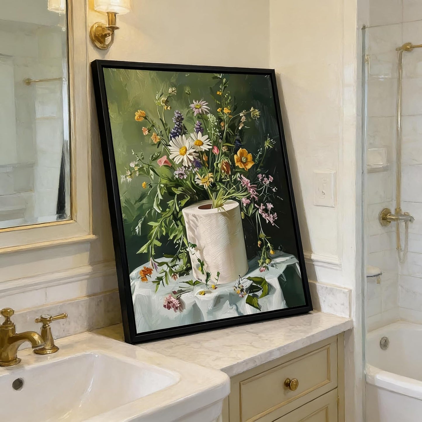 Skiennix Funny Floral Bathroom Wall Art - Moody Botanical Canvas Print | 8x10 Inch Decor