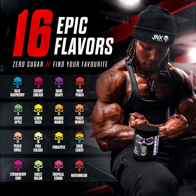 JNX SPORTS The Curse! Pre Workout Powder for Men & Women, Caffeine, Beta-Alanine, Creatine, L-Citrulline, 50 Servings, Dark Grape Flavor ??Boost Energy, Strength & Focus