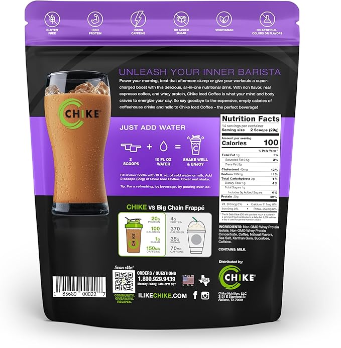 Chike Caramel High Protein Iced Coffee, 20 G Protein, 2 Shots Espresso, 1 G Sugar, Keto Friendly and Gluten Free, 14 Servings (14.3 Ounce)
