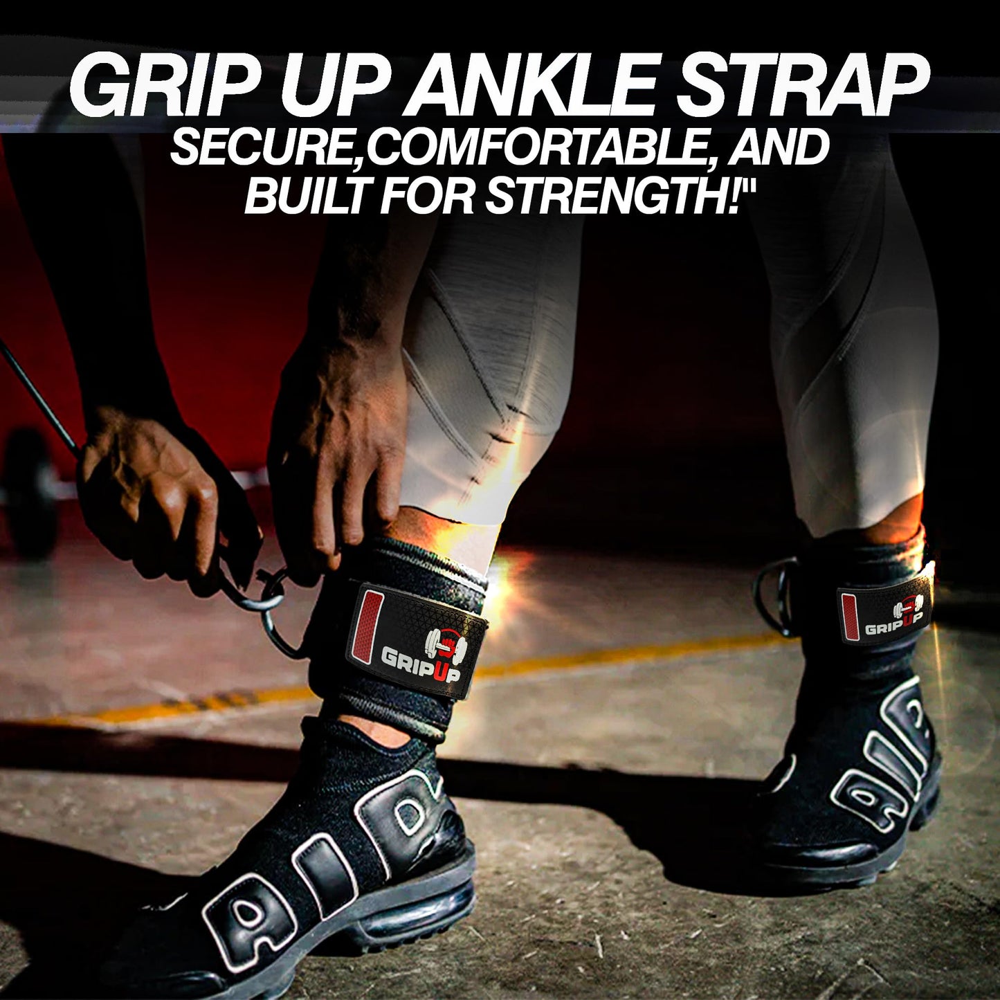 GripUp Adjustable Neoprene Ankle Straps for Cable Machines – Heavy Duty Ankle Cuffs for Leg Workouts, Kickbacks, Glute Training, Resistance Bands – Secure Fit for Women & Men (Pair, Black) (Black Single)