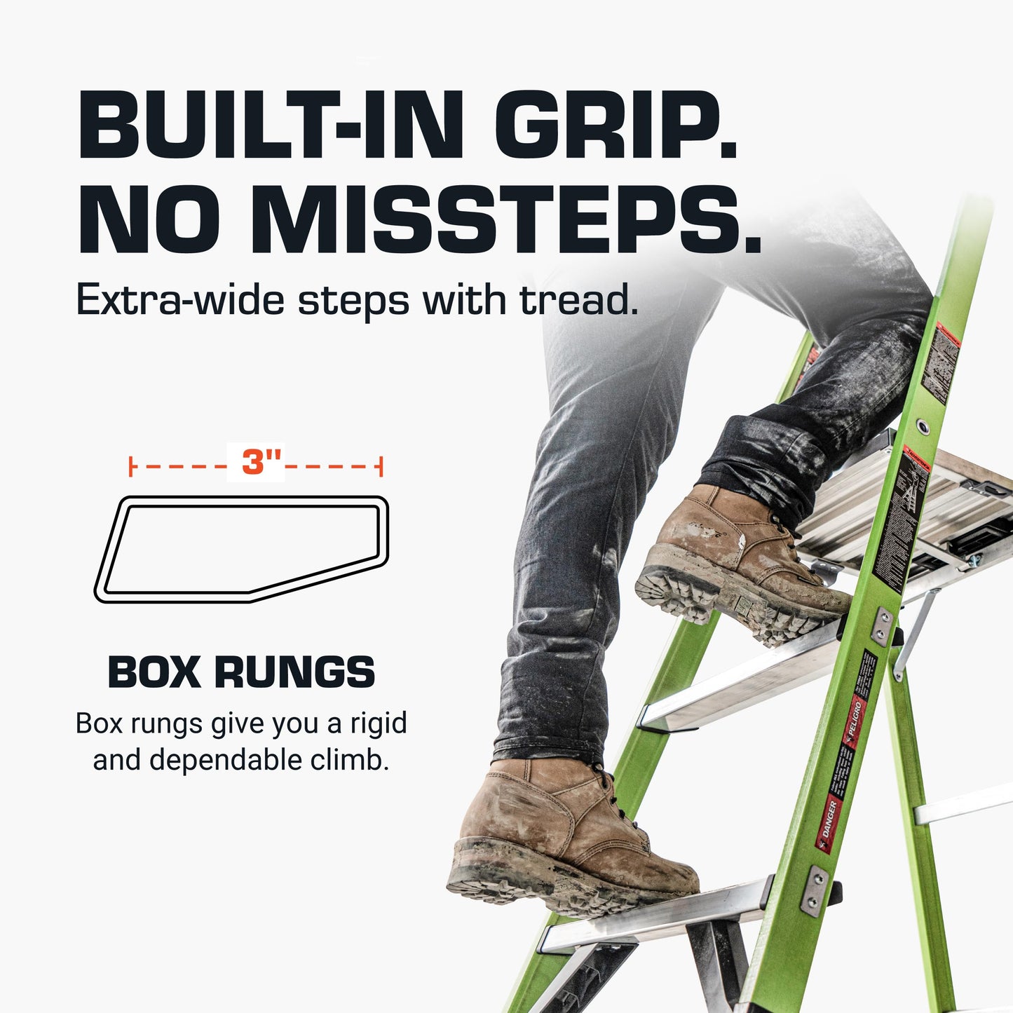 Little Giant Ladders, MightyLite 2.0, 5' Stepladder with Ground Cue, Fiberglass, Type IAA, 375 lbs Weight Rating, (15405-001), Hi-viz Green