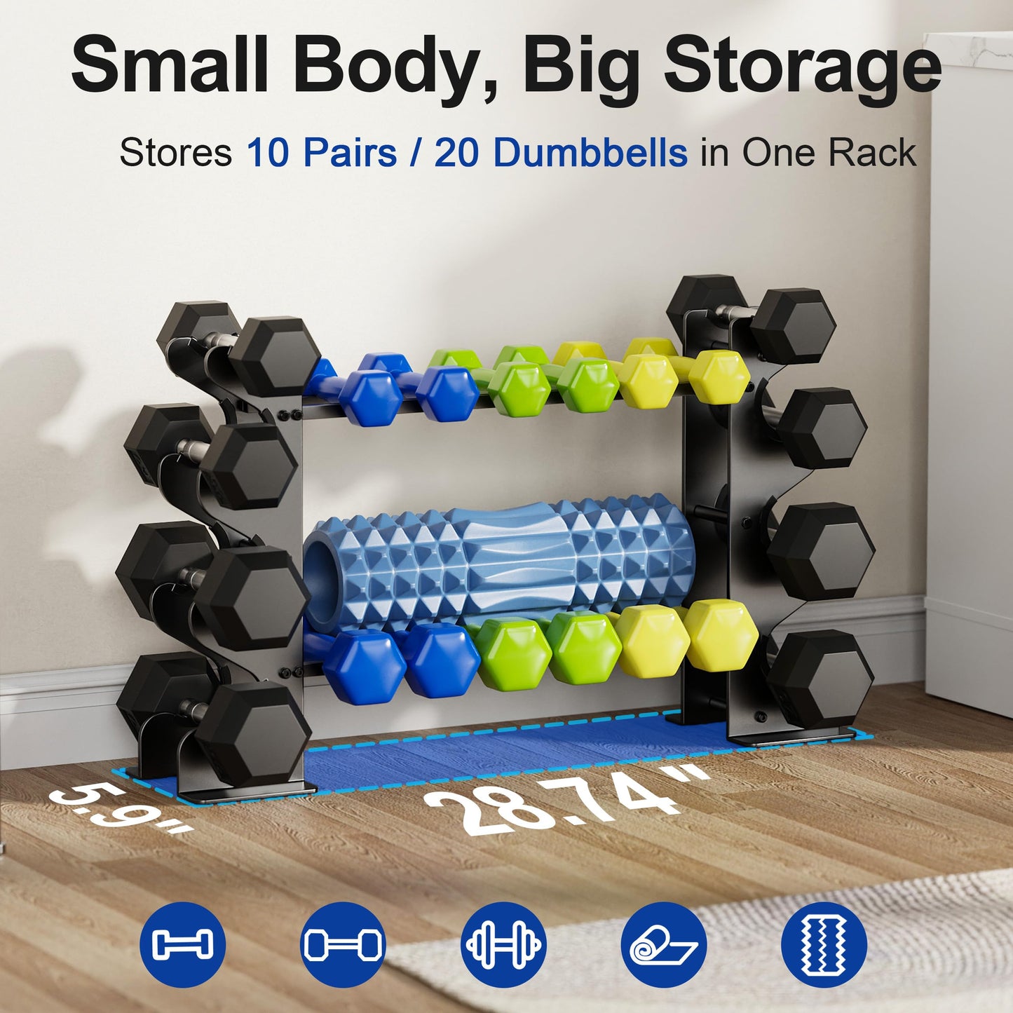 4-Tier Dumbbell Rack Stand for Home Gym: Rack Only Holder for Dumbbells, Free Weights, 400LB Capacity Heavy-Duty Compact Storage Organizer