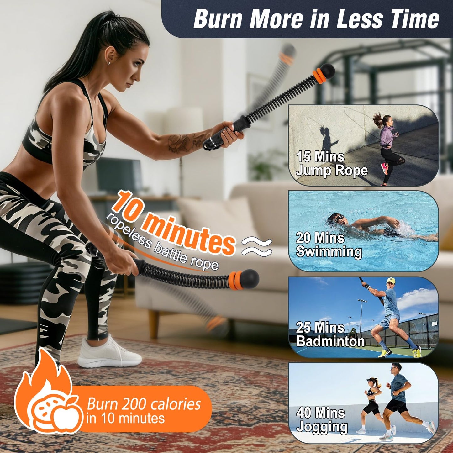 QWBthnk Adjustable Ropeless Battle Ropes, Weighted Cordless Battle Ropes for Home Gym, Quiet Non-Slip Exercise Ropes for Home Workout, Portable Battle Rope for HIIT Strength & Low-Impact Cardio