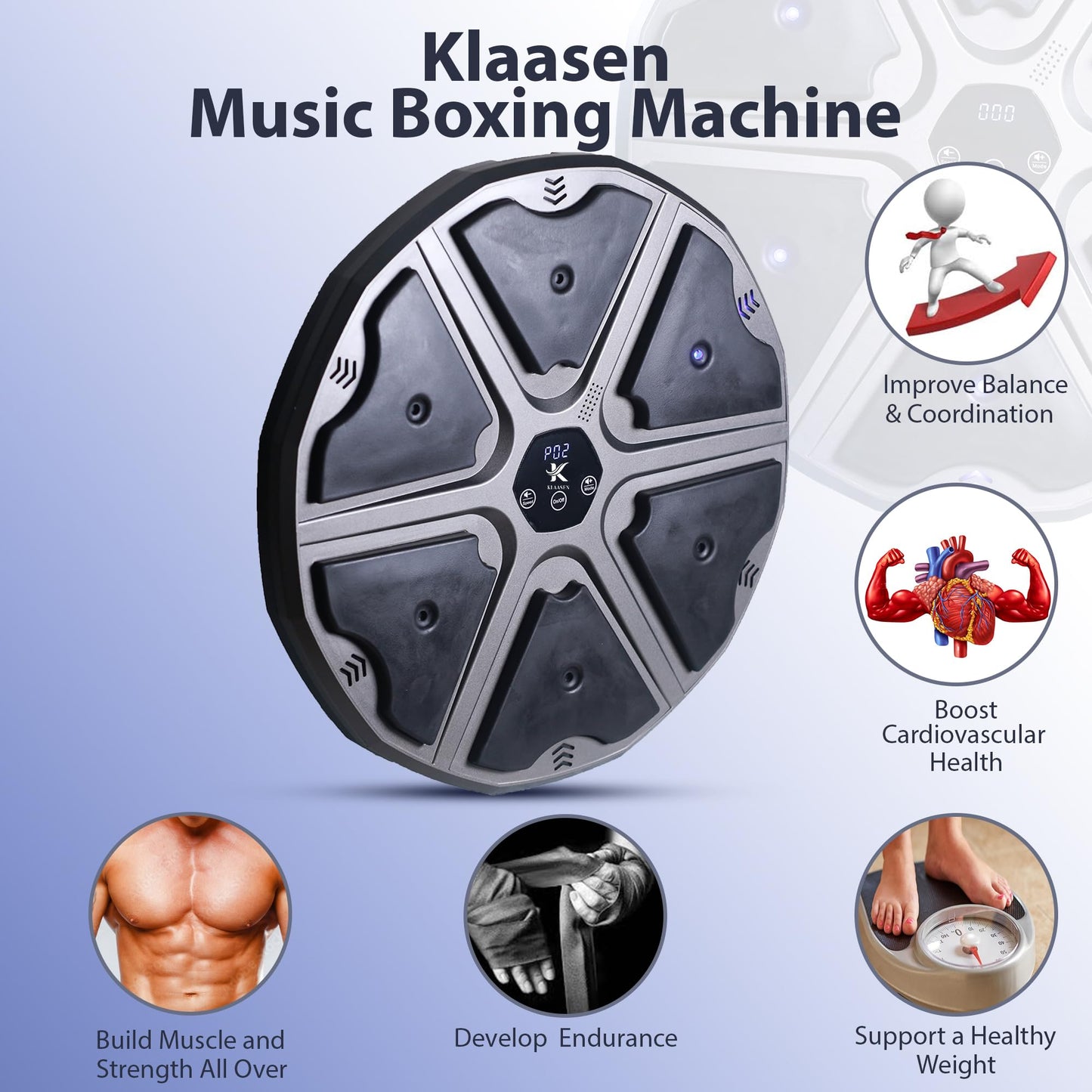 Klaasen Smart Music Boxing Machine for Kids & Adults | Bluetooth Music | 9 Training Modes | Professional Reflex & Speed Trainer, Wall Mounted Boxing Target | Perfect Fitness Gift for Kids