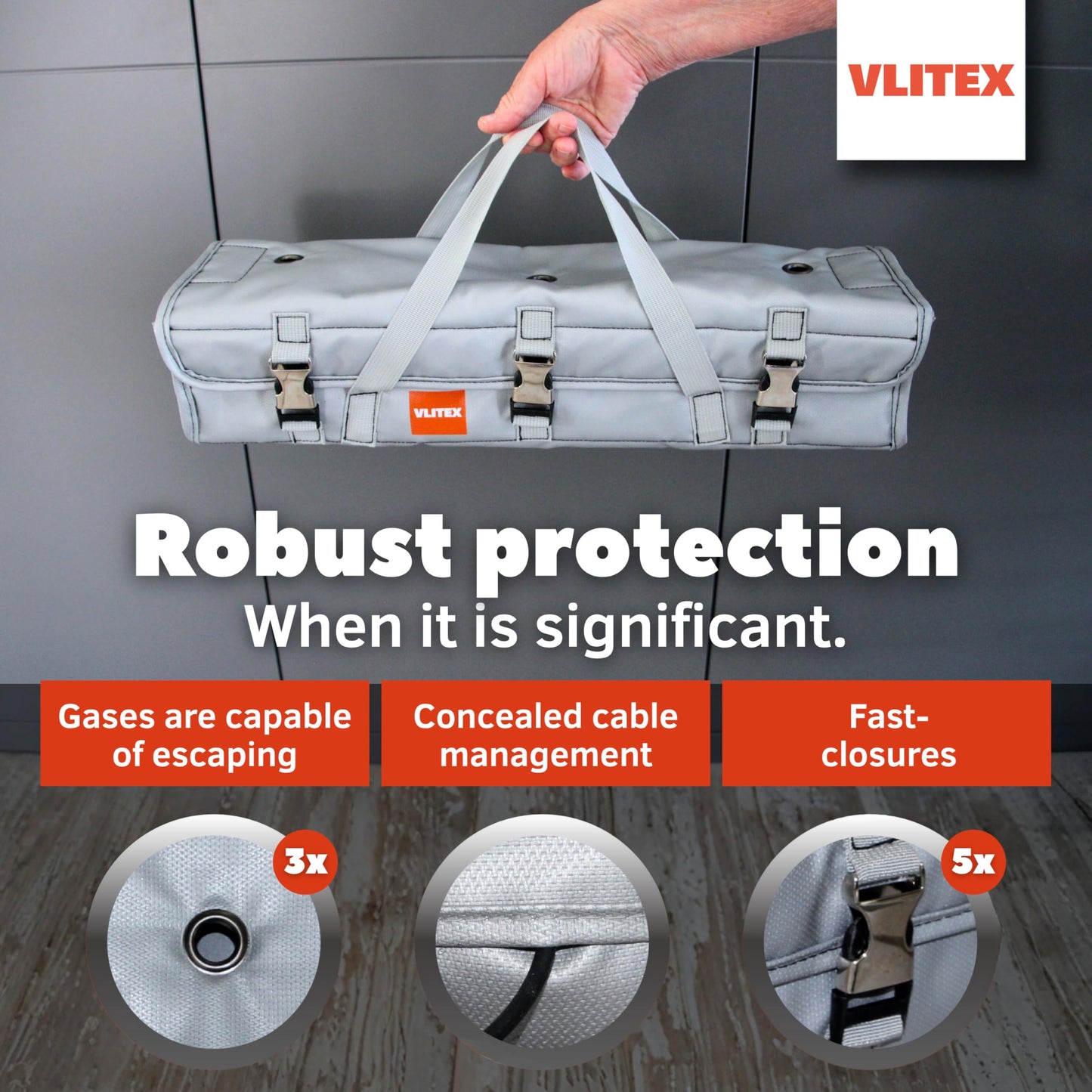 VLITEX E-Bike Battery Bag XL (Extra Large) | Engineered in Germany | Fireproof E-Fiberglass & Silicone Fabric | Certified Lithium Battery Storage Box & Charging Bag for Bicycle