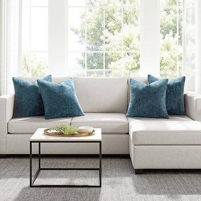 MIULEE Pack of 4 Couch Throw Pillow Covers 18x18 Inch Smoke Blue Soft Decorative Chenille Pillow Covers Farmhouse Accent Cushion Covers for Boho Spring Home Decor Sofa Bedroom Living Room