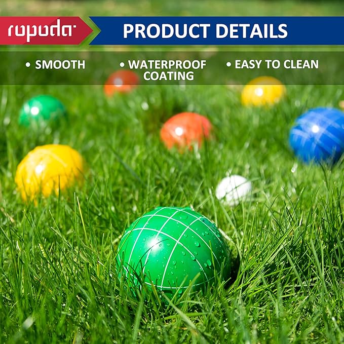 ropoda 90mm Bocce Ball Set with 8 Polyresin Balls, Pallino, Case and Measuring Rope for Backyard/Lawn/Beach/Outdoor, Resin Bocce Ball for Kids Teens Beginners(2 to 8 Players)