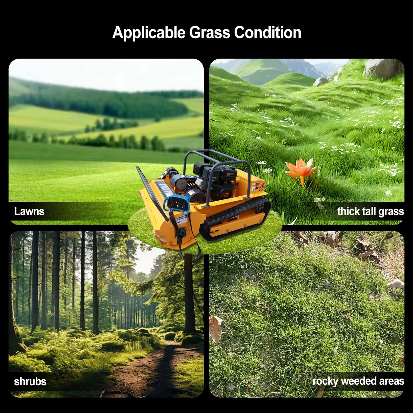 Remote Control Flail Mower with 459cc High-Power Engine | 39.4" Hybrid Commercial Crawler | Conquers 55° Slopes & Rugged Terrain | Gas-Electric Lawn Mower for Steep Hills & Tough Landscapes