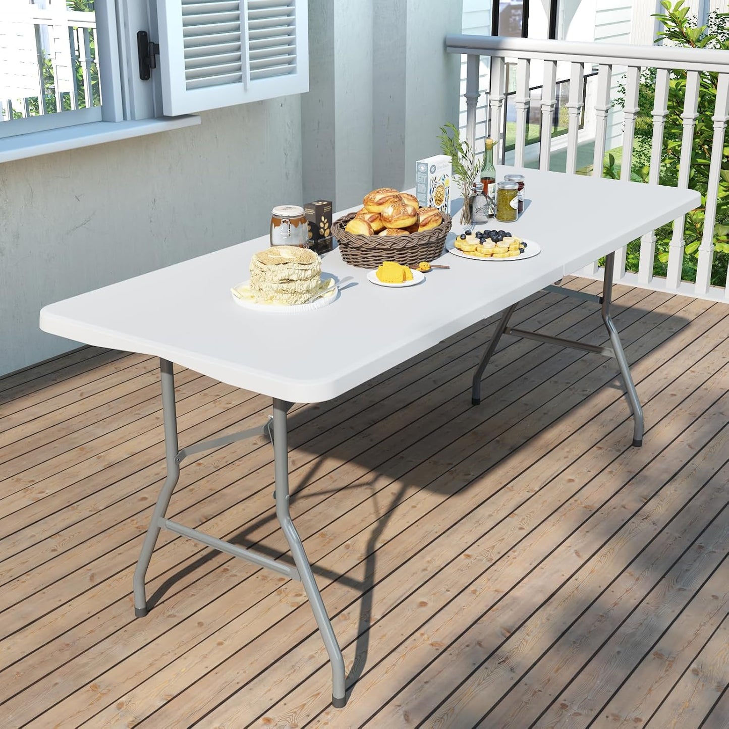 Regine Switzerland 6FT Folding Table - Heavy Duty Plastic Portable Dining Table for Indoor/Outdoor Use | White