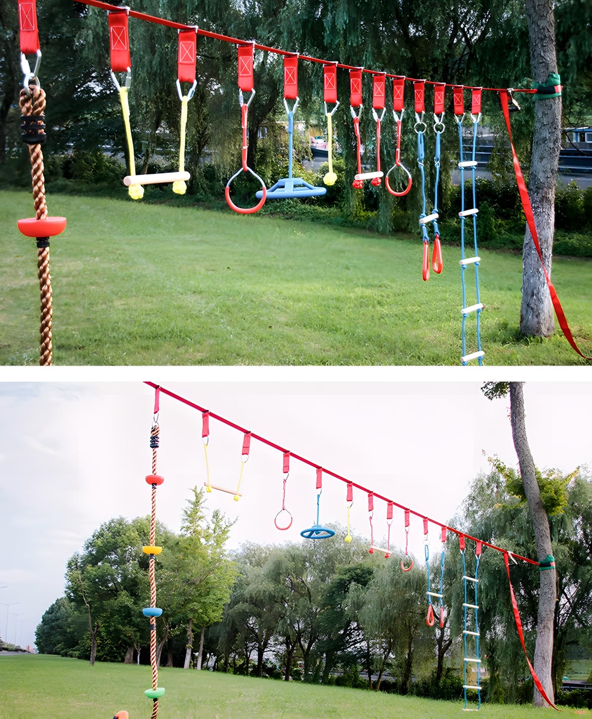 Ymeibe Ninja Rings Monkey Bars Swing Trapeze Bar Playground Swingset Rings Ninja Course for Kids Ninja Gymnastic Rings Backyard Ninjaline Obstacle Accessories (6 Color)