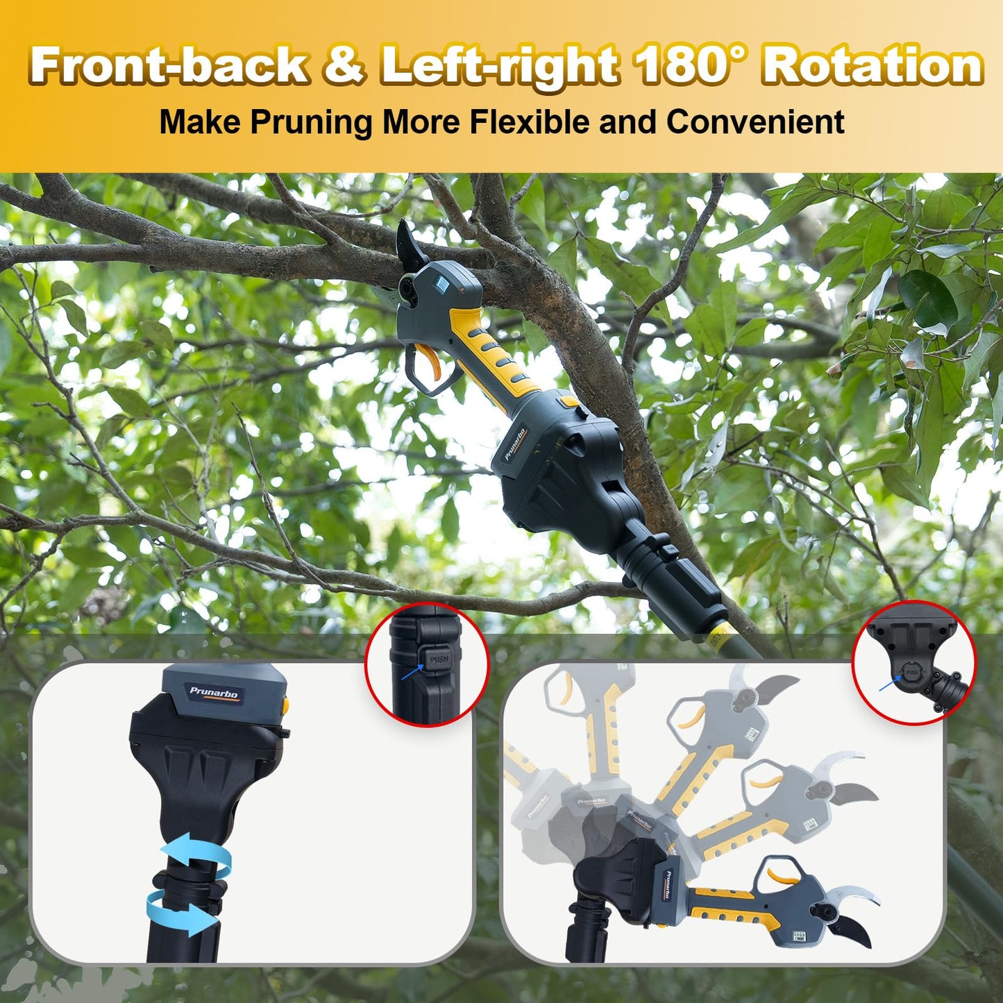 Prunarbo 2-in-1 Pole Pruning Shears Cordless, 40mm Electric Pruner with Extension Pole, Dual Battery, Compatible with Makita battery, 14.7FT High Reach Tree Trimmer, No Ladder Needed for Orchard