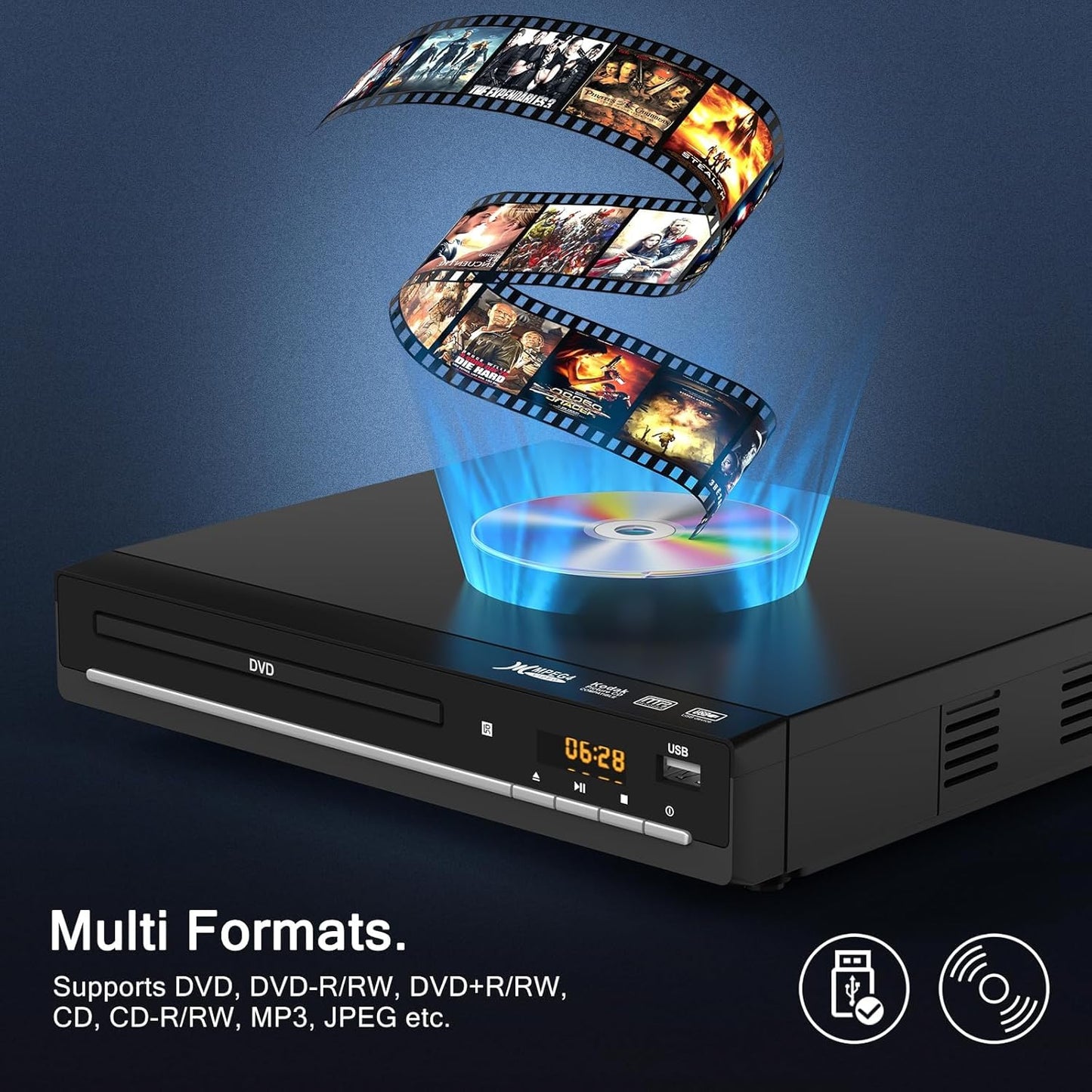 WSJSYH 1080P DVD Players for TV with HDMI,Plays All Regions and Formats,CD Player for Home,Support