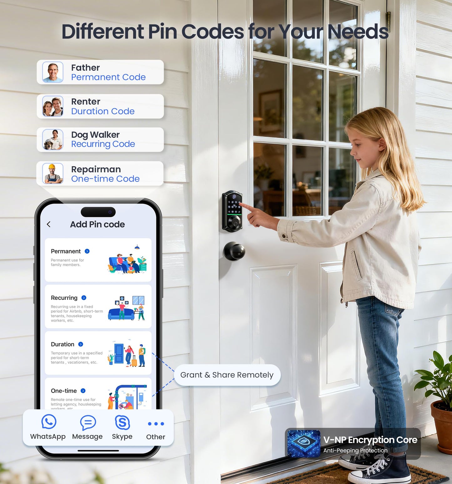 Veise VE017-K Fingerprint Smart Lock with 2 Knobs, App Control, Keyless Entry Front Door Lock Set, Electronic Touchscreen Keypad Deadbolt, Emergency Power Port, Easy Install, Auto-Lock, Matte Black