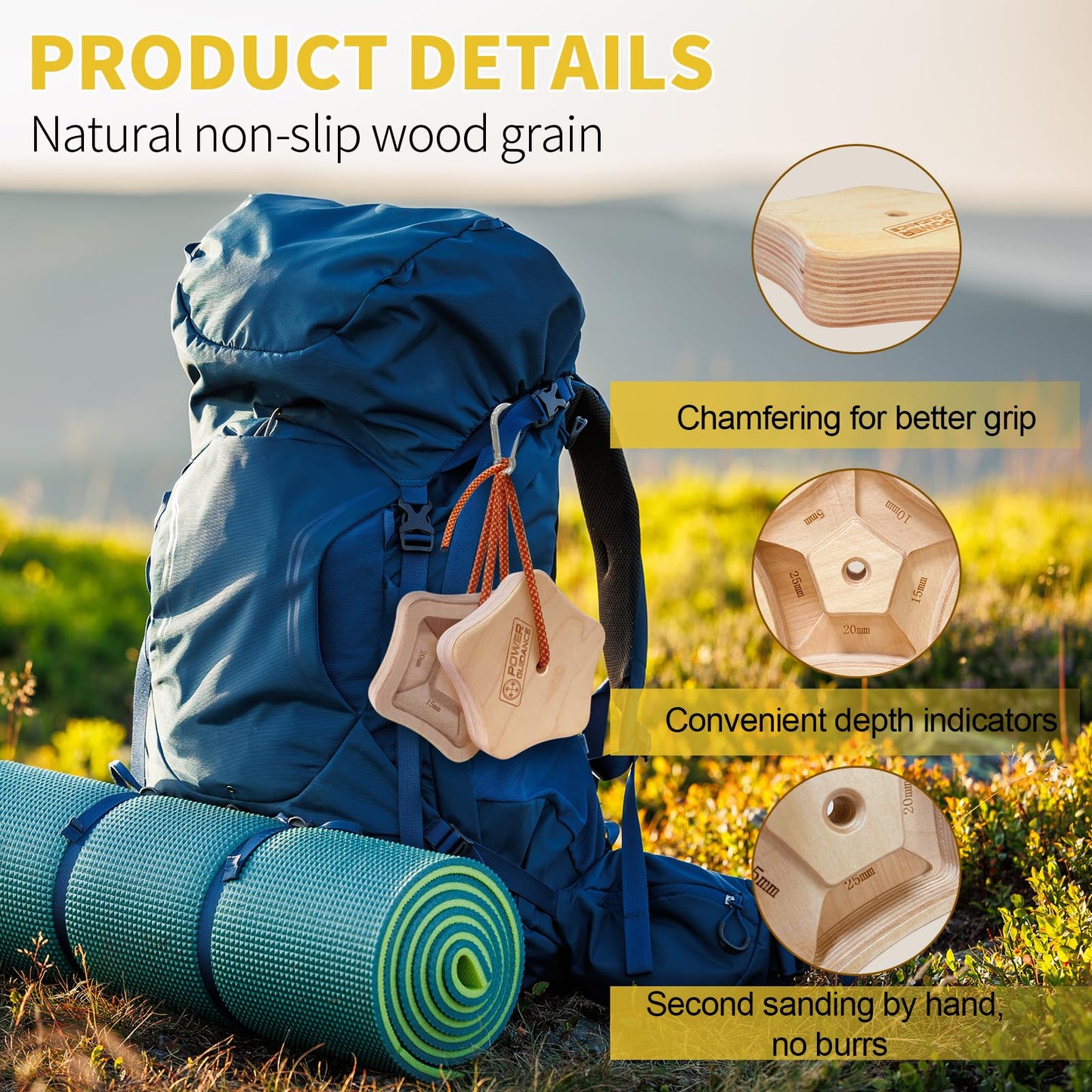 POWER GUIDANCE Hangboard Climbing Finger Board Climbing Board to Strengthen The Climbing Grip Made of Wood for Indoors and Outdoors
