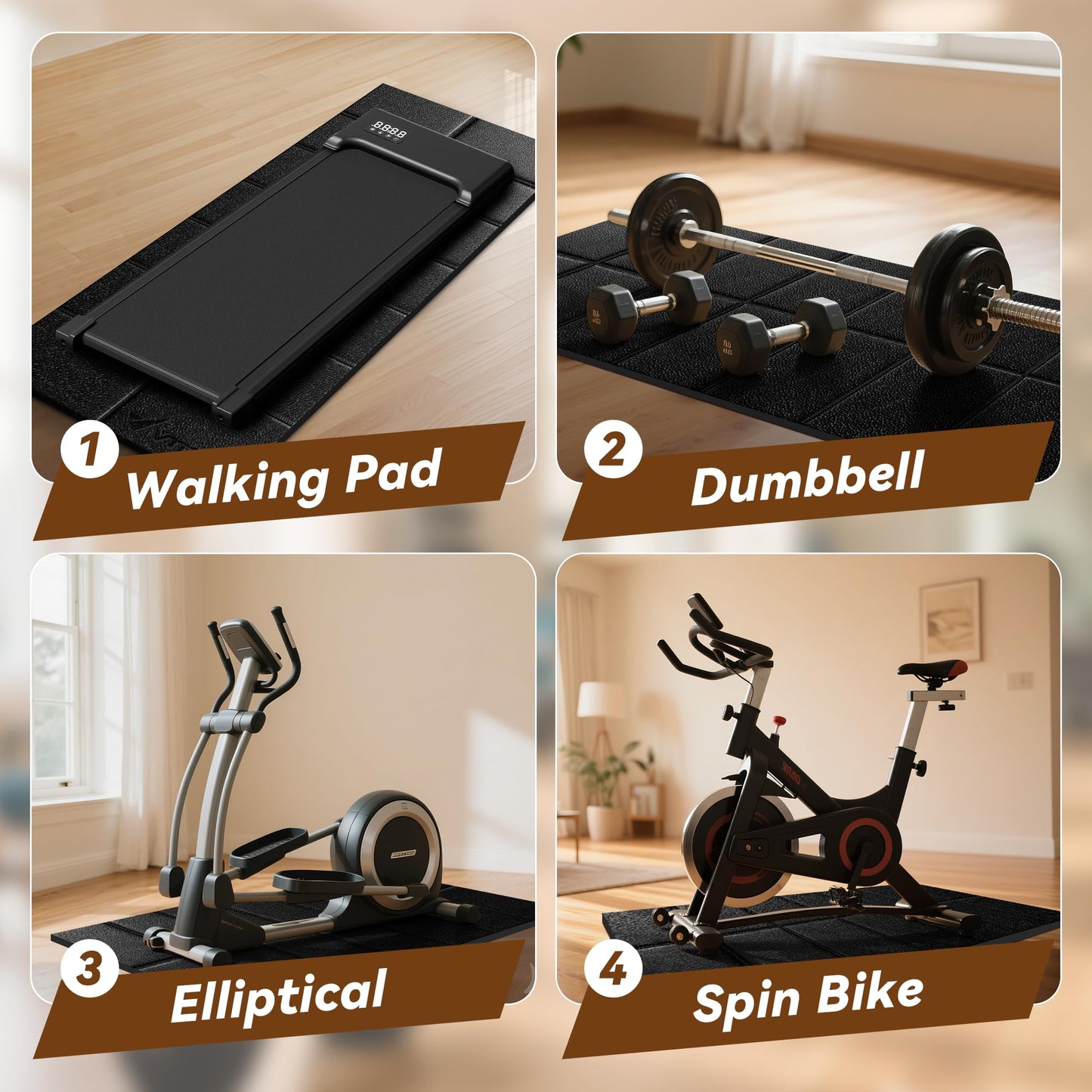 Walking Pad Mat for Carpet and Hardwood Floors, 1/4" Thick Foldable Treadmill Mat for Floor Protection, Non-Slip High Density for Bike, Elliptical, Home Gym Use