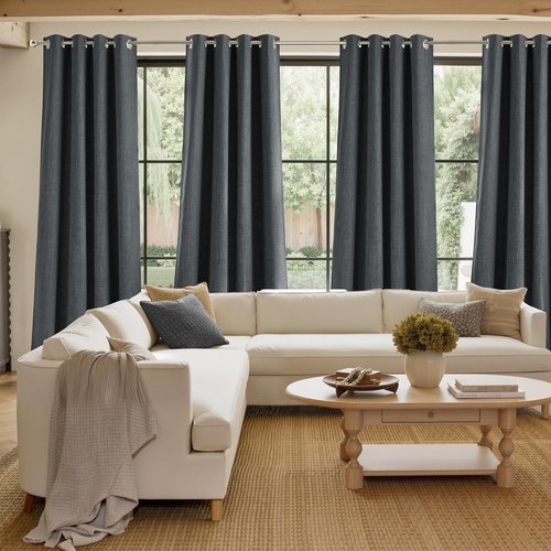 NICETOWN Blackout Curtains - Charcoal Gray Faux Linen Privacy Panels | 63-Inch Grommet Top, 2 Panels