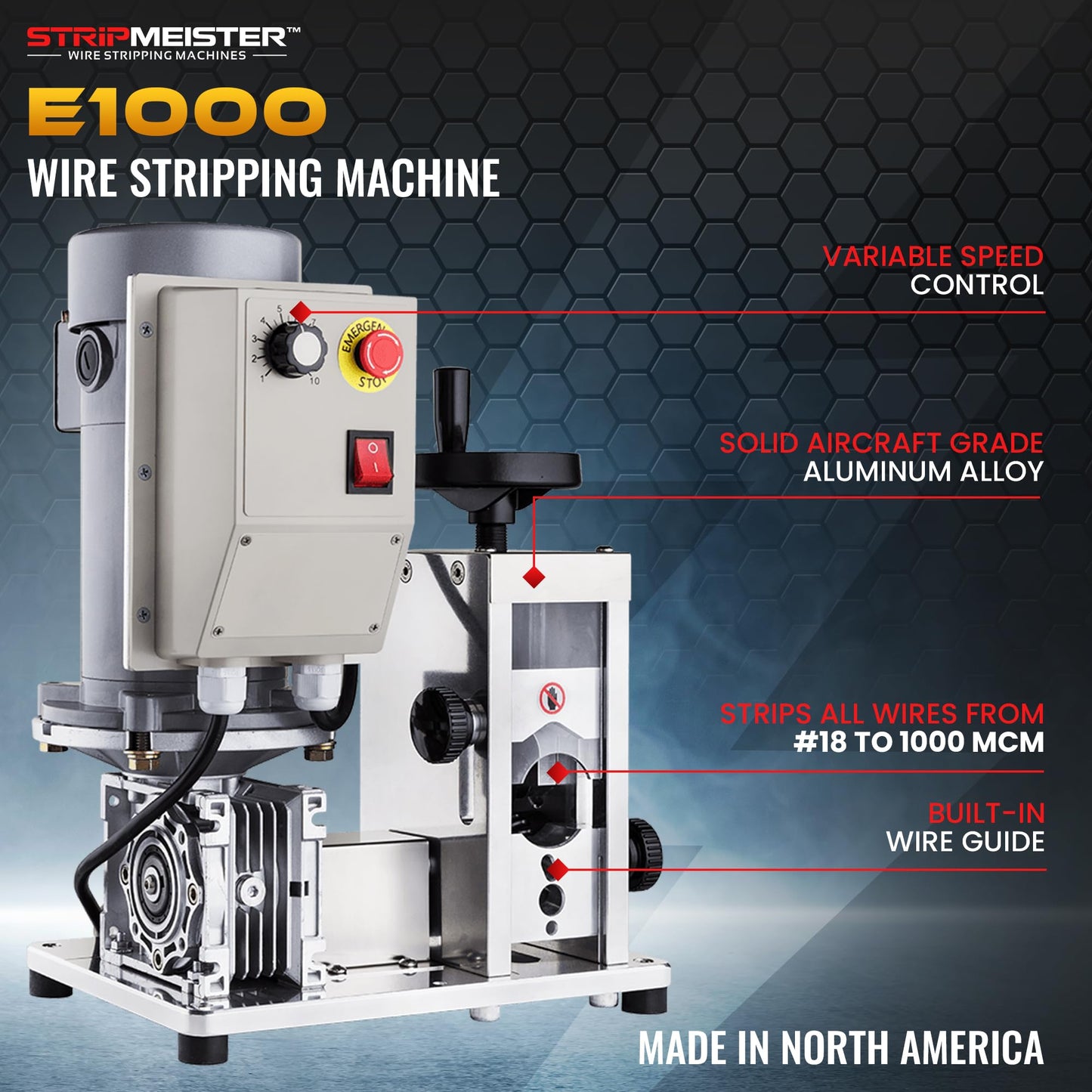 Automatic Wire Stripping Machine – StripMeister E1000 Electric Heavy‑Duty Wire Stripper for Copper & Aluminum Cables up to 1‑3/4”, Industrial‑Grade, Jam‑Free Design