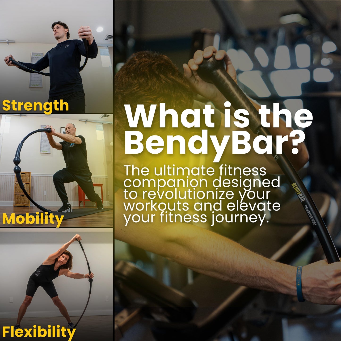 BENDYFIT BendyBar Flexible Weighted Resistance Bar to Improve Joint Mobility, Core Strength & Balance, Adjustable Height 57-63" Medium Resistance (Up to 50 lbs)