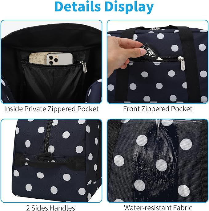 Small Gym Bag 14 inch lightweight Carry On Mini Duffel Bag for Travel Sport - Polka Dot Blue
