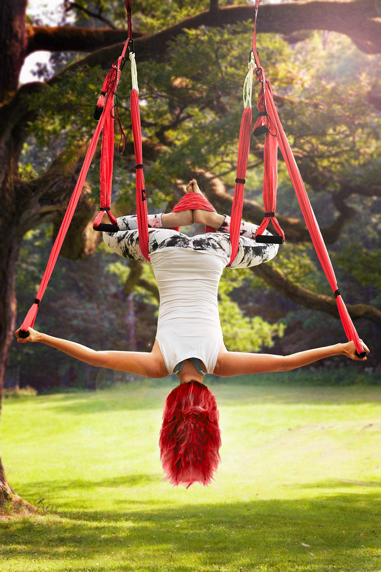 Yoga4You Aerial Yoga Swing Set - Yoga Hammock Hanging Swing - Aerial Sling Inversion Fly Kit - AcroYoga Inversion Tool - Antigravity Yoga Sling - Suspension Trapeze (Coral)