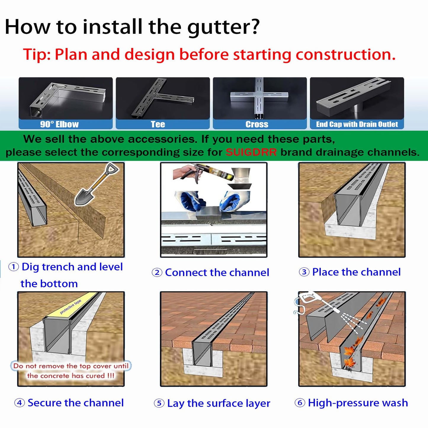 304 Stainless Steel Trench Drain Kit,Narrow Channel Drain with Grate & Coupling, Outdoor Drainage for Pool Deck/Yard/Driveway/Garage (1, Silver Gray, 19.6FT-1.4IN X 1.2IN)