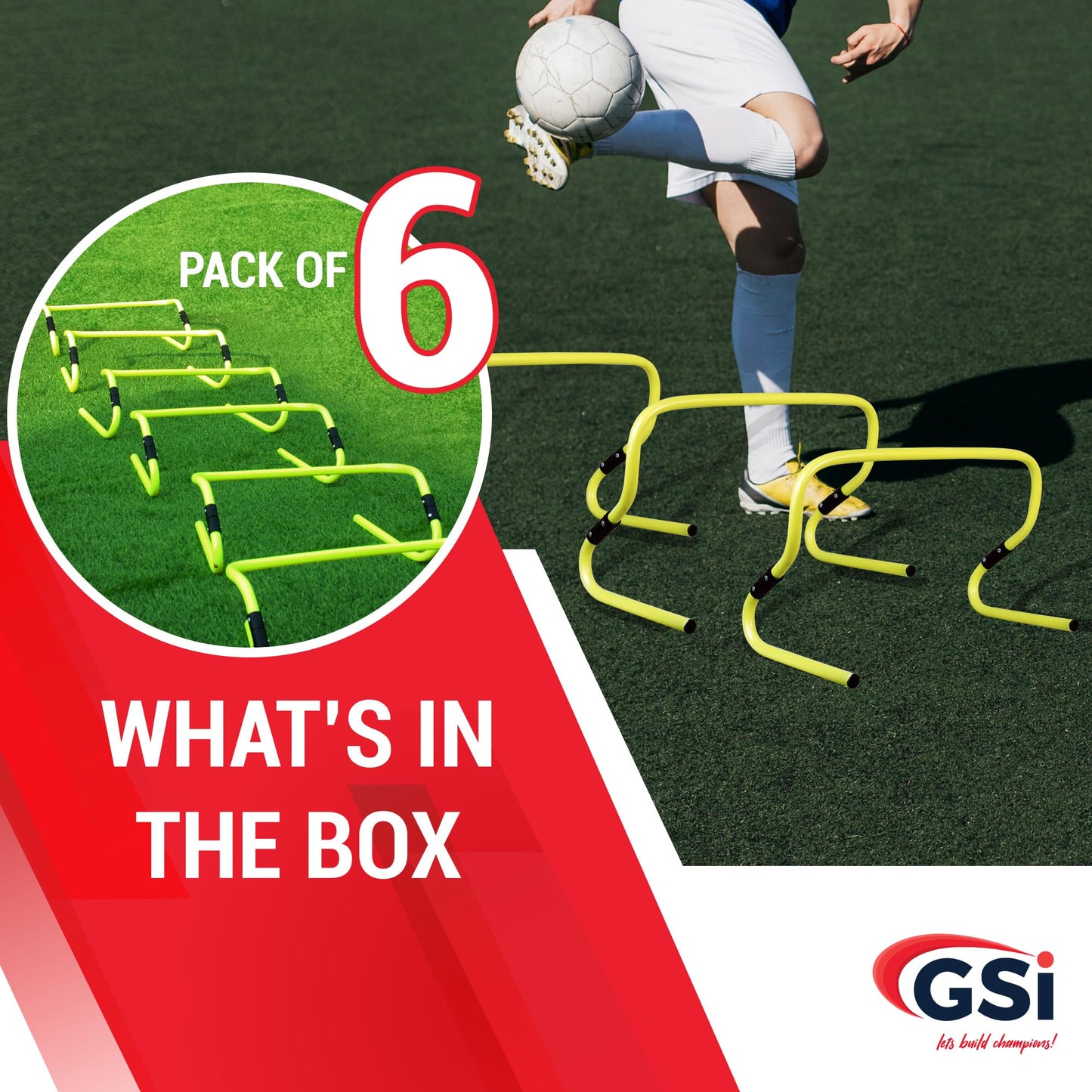 GSi Dual Height Agility Hurdle Pack of 6 – Adjustable 6" & 12" Training Hurdles for Sports, Fitness, and Agility Drills – Durable PVC Yellow Speed Hurdles for Soccer, Track, and Football Training