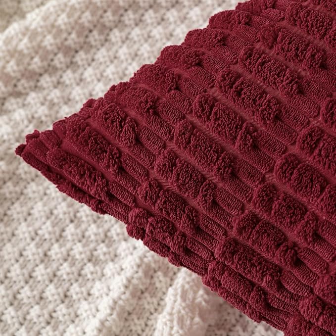 MIULEE Pack of 2 Burgundy Corduroy Decorative Pillow Covers 18x18 Inch Soft Boho Striped Throw Pillow Covers Modern Farmhouse Home Decor for Sofa Living Room Couch Bed