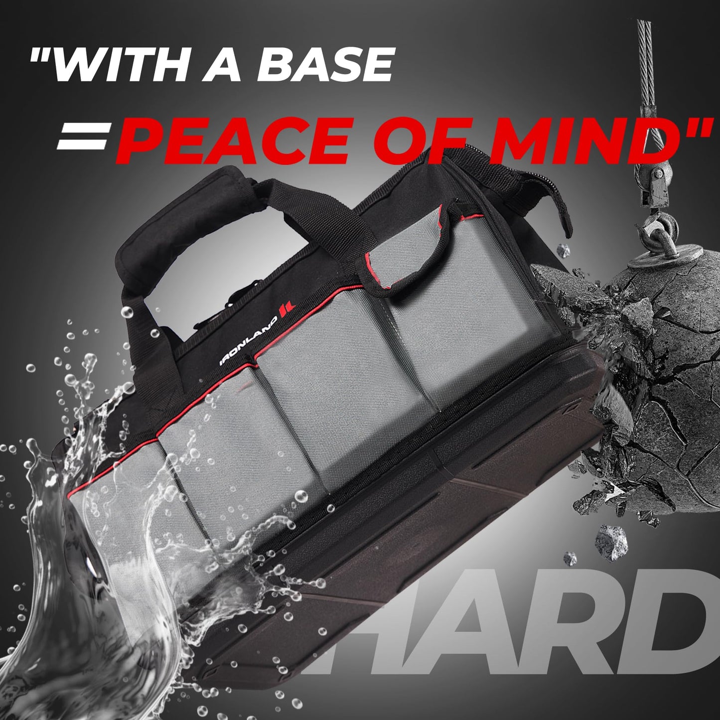 IRONLAND 16.5 Inch Hard & Sturdy Bottom Tool Bag Organizer for Men, Waterproof Heavy Duty Tool Bag with Handle & Large Zipper, Ideal for Mechanics Electrician Handyman Hvac, Great Gift for Dad