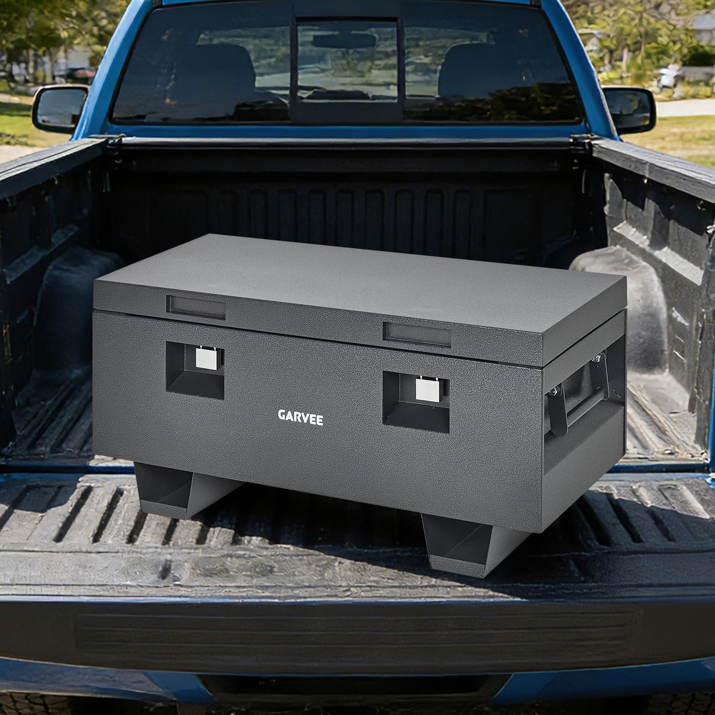 SierraSquad 42 Inch Jobsite Box, Heavy Duty Steel Powder Coated Truck Tool Box with Lock & Side Handle for Pickup Truck, Trailer, RV, ATV, Garage, Indoor