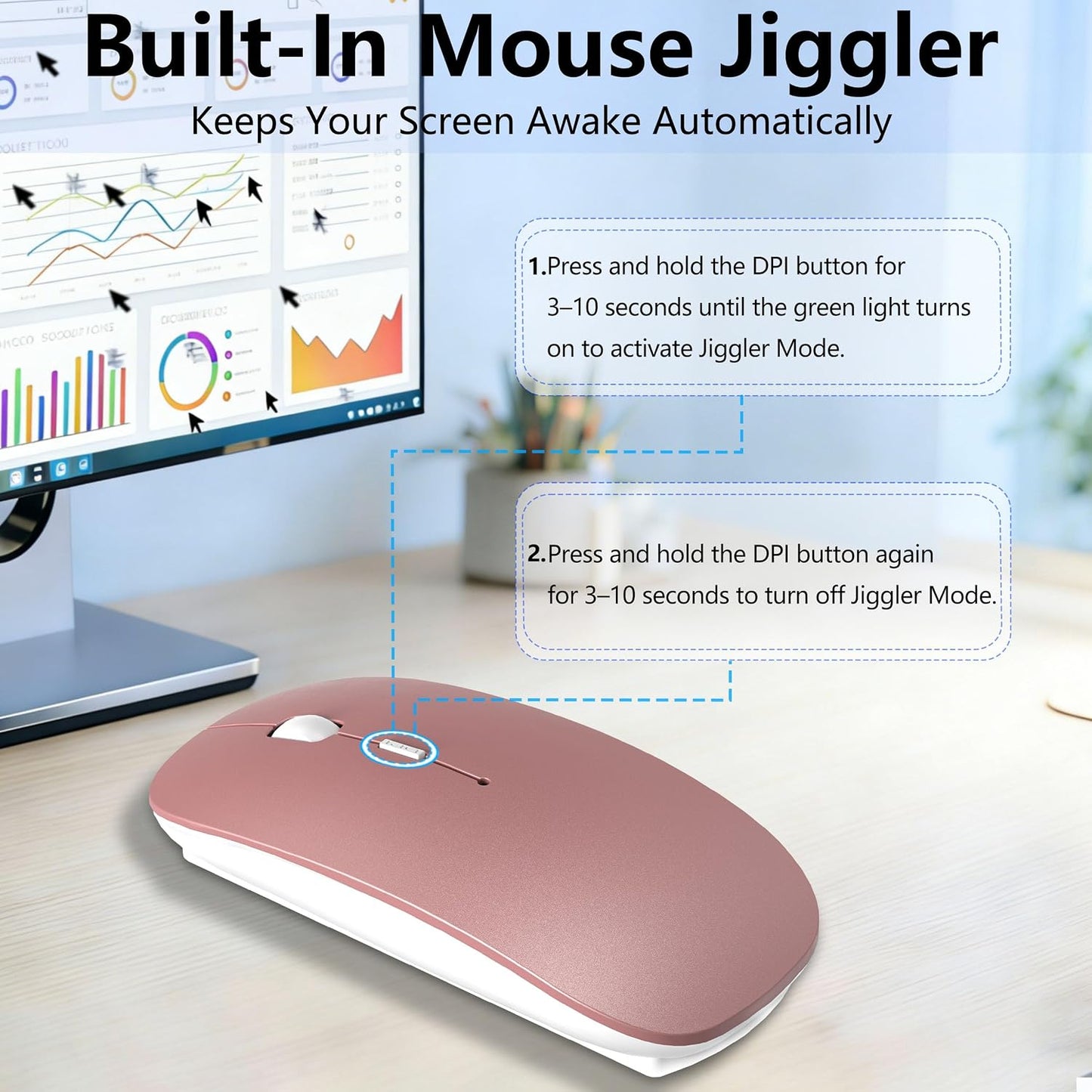 Kenvala 5.2/3.0 2.4G Wireless Mouse for MacBook & iPad, Bluetooth & USB-C/USB-A, Rechargeable Silent Slim Mouse