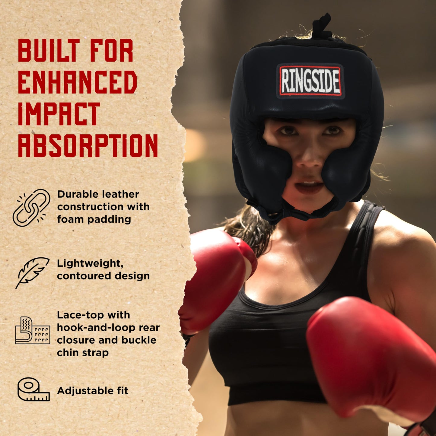 Ringside Competition-Like Boxing Headgear, Leather Sparring Headgear with Cheek Protection, Great for Boxing, MMA, Muay Thai, Kickboxing, and Training, Ideal for Men and Women, Red/White/Blue, Medium