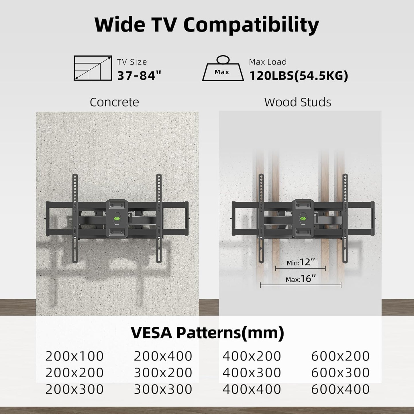 USX MOUNT Full Motion TV Wall Mount - Swivel & Tilt Bracket for 37"-84" TVs | Max VESA 600x400mm, 120 lbs Capacity