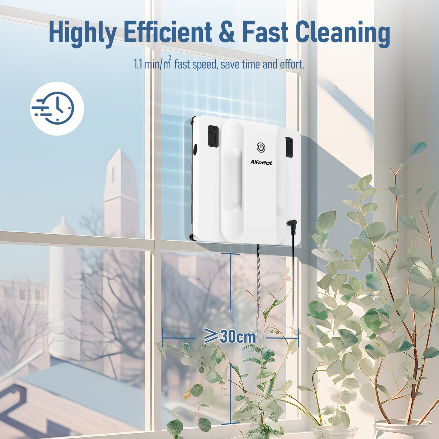 AlfaBot Window Cleaning Robot, Dual Water Spray,Intelligent Path Planning,6000Pa Suction Power, Wet/Dry Cleaning, Edge Detection Technology for High-Rise Window, Glass, Door, Mirror, Marble Wall