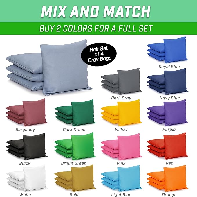 GoSports Classic Cornhole Bean Bags Set of 4-16 Colors Available - Regulation All Weather, Mix and Match