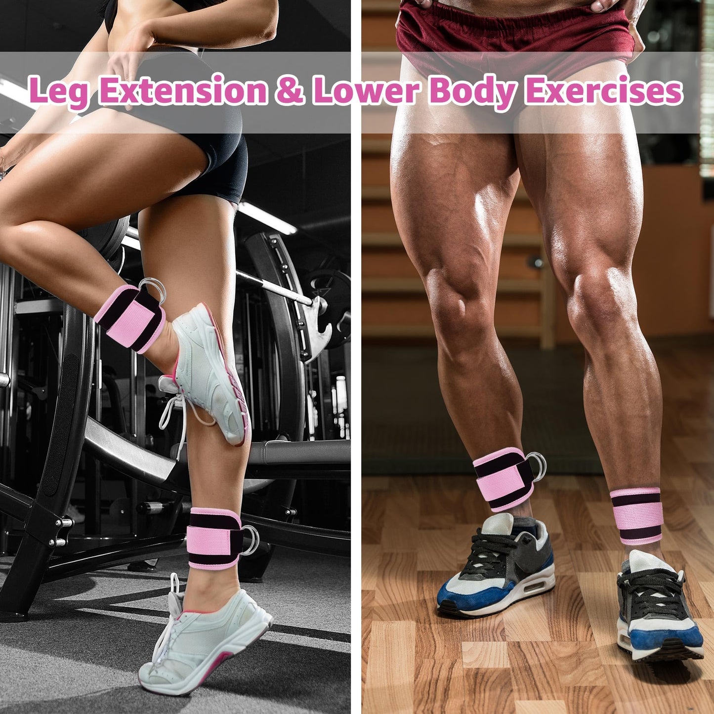 Anemeeoke Fitness Ankle Straps for Cable Machine, Kickbacks Glute Workouts, Lower Body Exercises, Adjustable Leg Straps with Neoprene Padding Men Women(Rose-Pink)