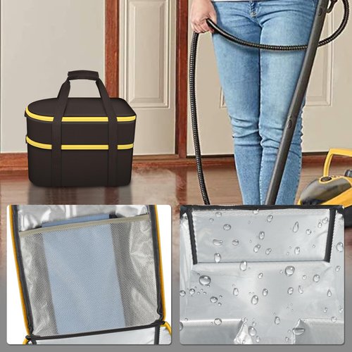 Bag for Wagner Spraytech 0282014 915e Portable Steam Cleaner, Foldable Handheld Steamer Storage Case Container for 18 Accessories Cleaning Brushes, Wallpaper Steam Plate with Pockets-Bag Only(YELLOW)