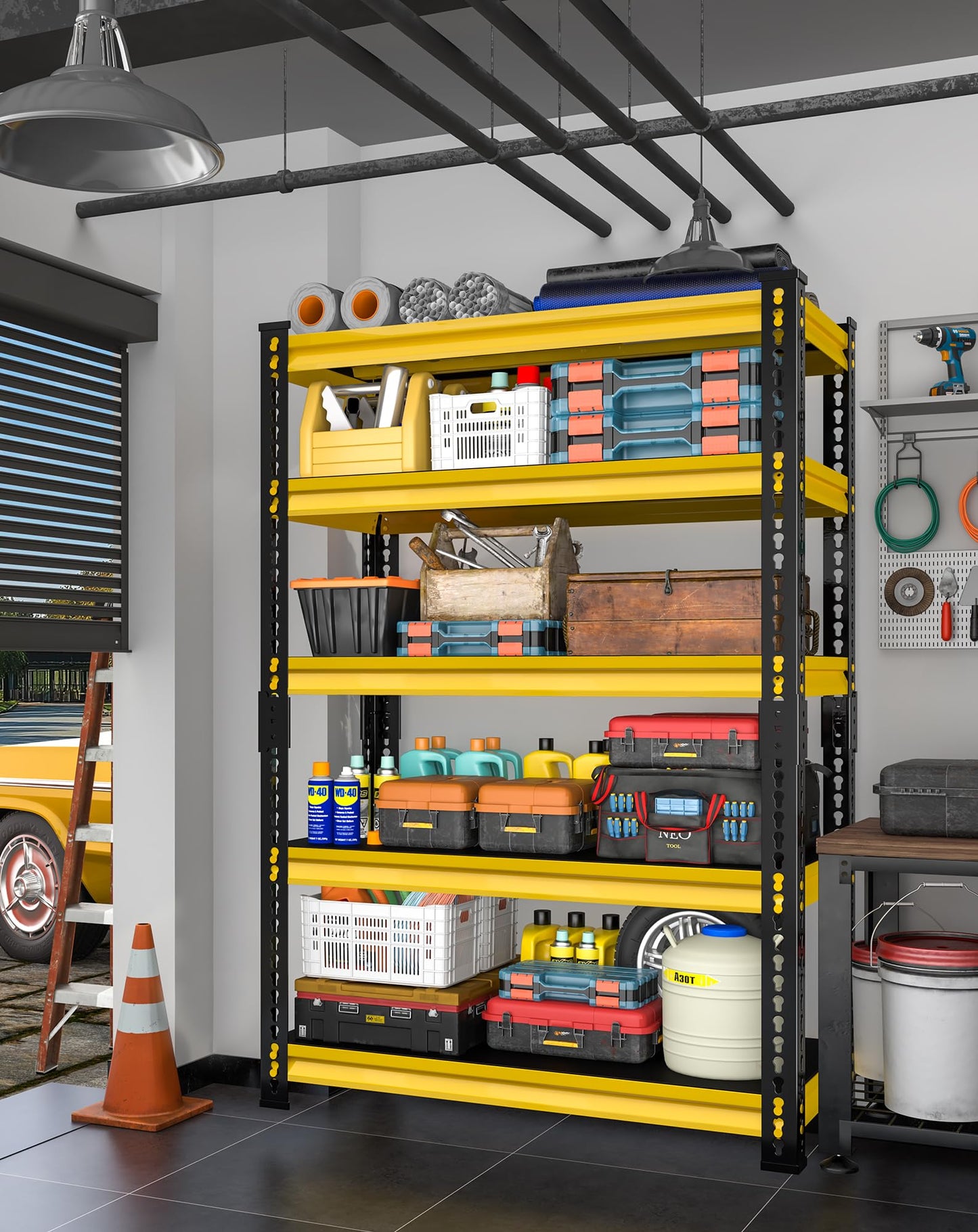 SDXYSTCE Garage Shelving Heavy Duty, 2200 Lbs Loads Garage Storage Shelves Heavy Duty, 5-Tier Metal Shelving Units and Storage for Basement, Retiple Tanks,40''Wx18 Dx72 H,Yellow