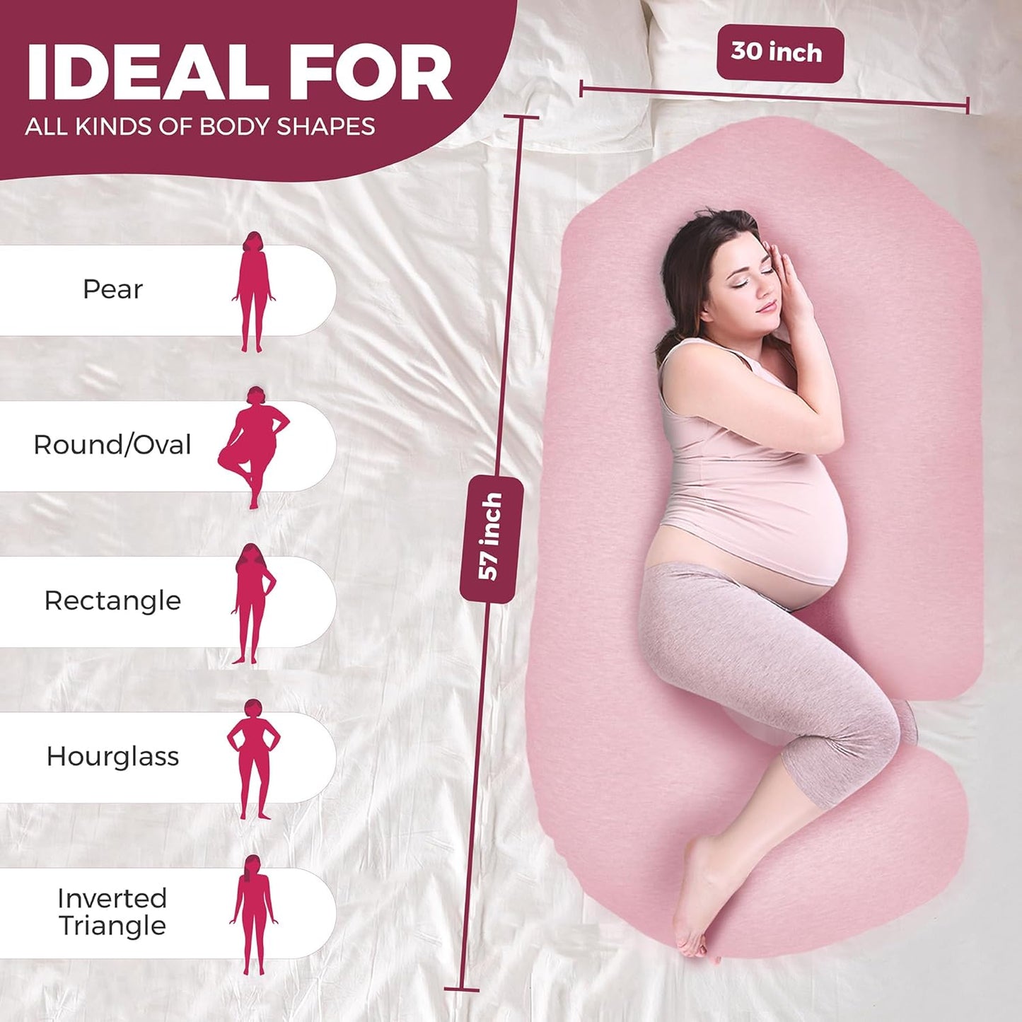 PILLANI Pregnancy Pillow - V C U Shaped 57-Inch Full Body Support with Removable Washable Cover | Cooling Maternity Comfort