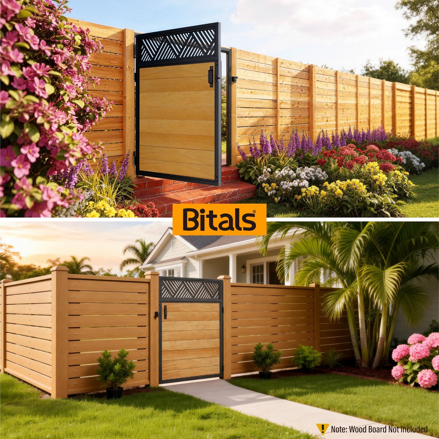 Bitals 4x5FT Fence Gate Frame Kit 201 Stainless Steel Anti-Sag Heavy Duty Garden Gate Reinforcement Hardware, Left/Right Mount (No Panels Included)(46.78"W x 59.0"H)