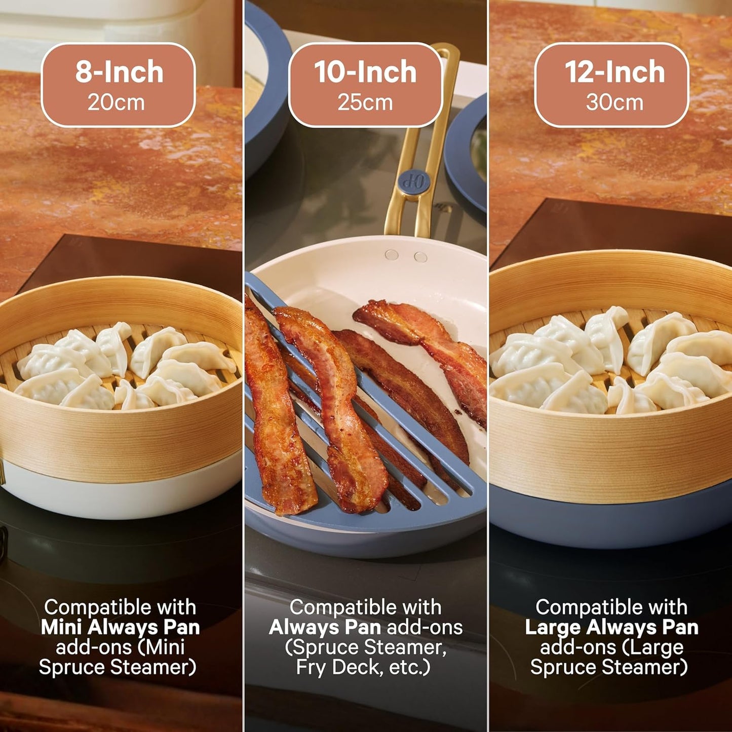 Our Place 8-Piece Cookware Set - Nontoxic Thermakind™ Nonstick Ceramic Fry Pans & Modular Rack | Oven Safe to 450°F, Blue Salt