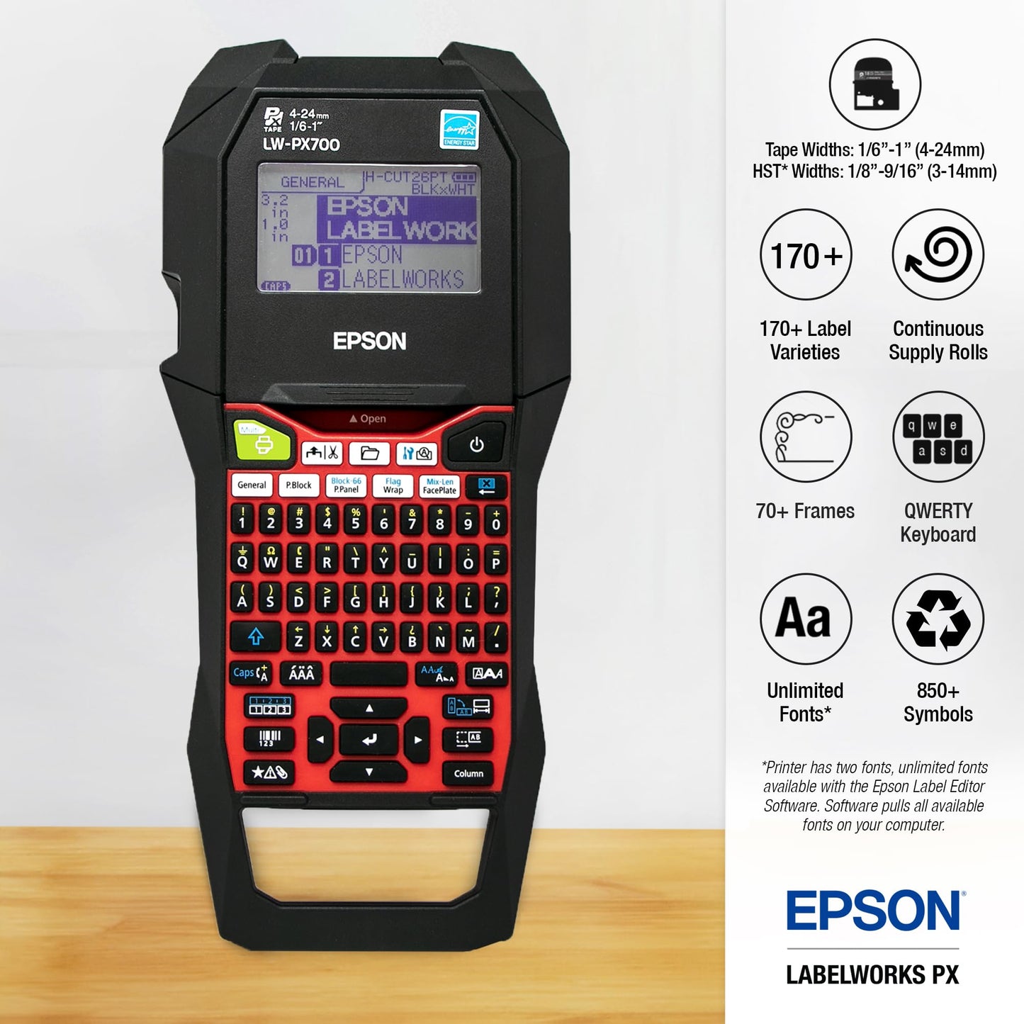 LABELWORKS Epson LW-PX700 Industrial Label Maker Kit - Compatible with Large Variety of Tape Types, Portable Handheld Label Printer